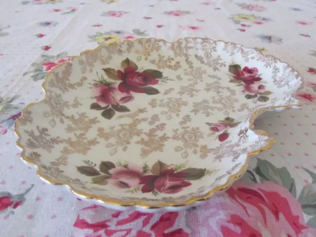 Lovely OLD FOLEY Gold Chinz Roses Kidney shaped Serving Dish Plate 2