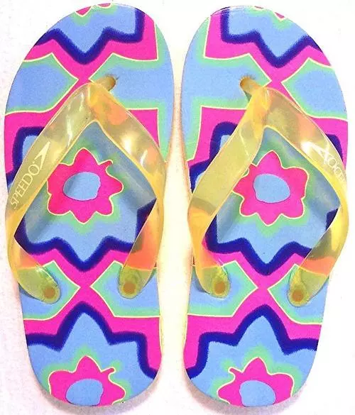 NWT Speedo Yellow Tie Dye Print Flip Flops Thongs M (2/3), FREE SHIP!