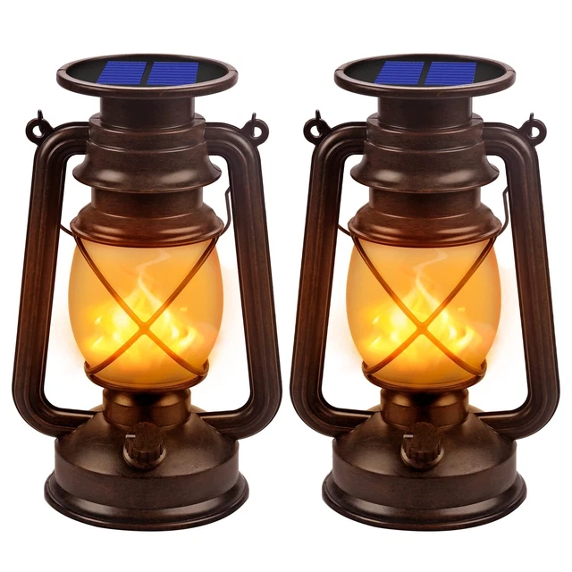 Solar Lantern Outdoor Hanging Solar Lights Dancing Flame Vintage Led Waterpro...