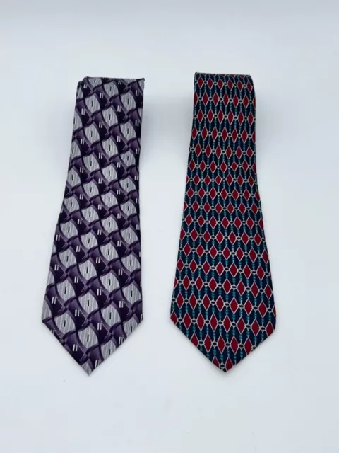 LOT OF 2 -STAFFORD Men's Silk Ties a Nice Purple and Silver Patter & a Red Blue