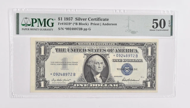 1 1957 Silver Certificate PMG 50 EPQ Gem New, Fr# 1619* (*B Block) *353