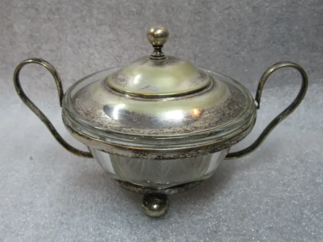 Lot32 Vintage Silver Plated LIDDED PRESERVE DISH with Glass Liner