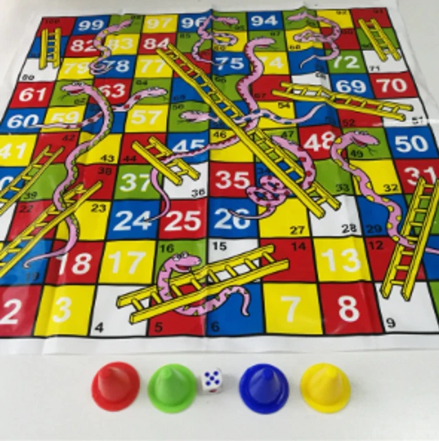 COMPLETE SET SNAKES And Ladders Board Game 24 Dice Incl Kids Nylon