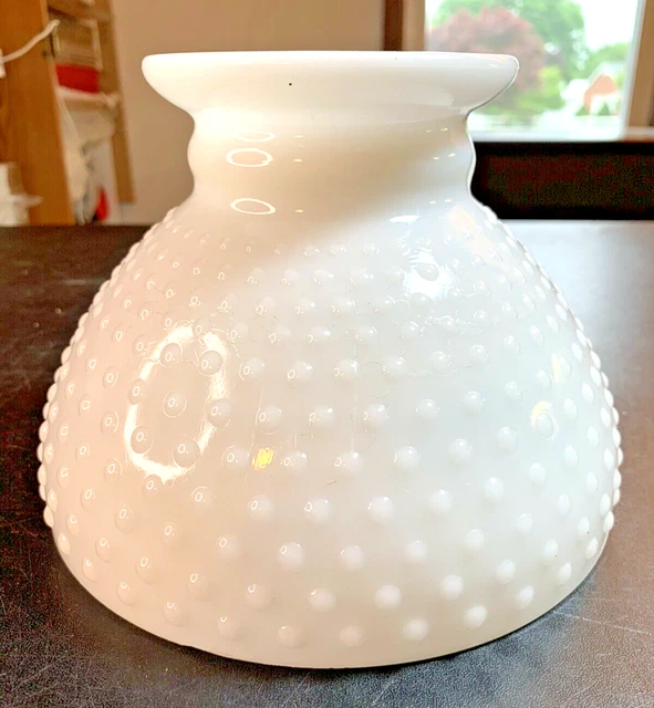 Vintage White Milk Glass Hobnail GWTW Hurricane Lamp Shade 7 7/8" FITTER
