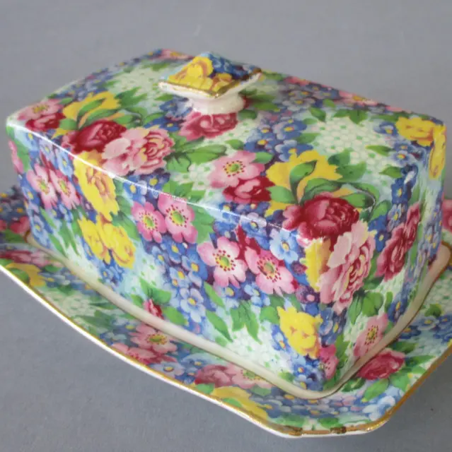 Rare Antique ROYAL WINTON Grimwades CHINTZ Covered BUTTER Dish Keep * JULIA