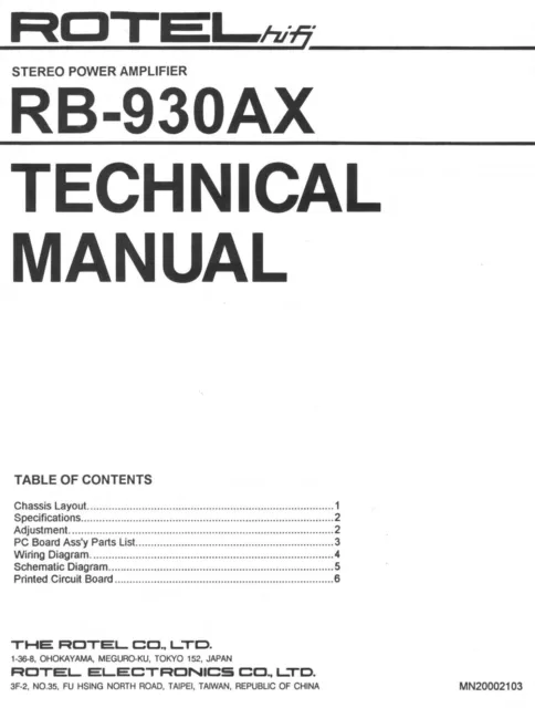 Service Manual-Anleitung für Rotel RB-930 AX