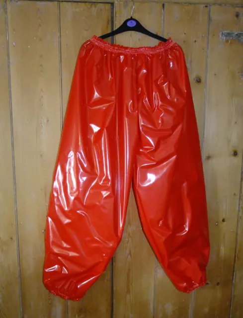 Shiny PVC Trousers Red Plastic Jogging Bottoms Joggers Pants Mens Womens M Vinyl