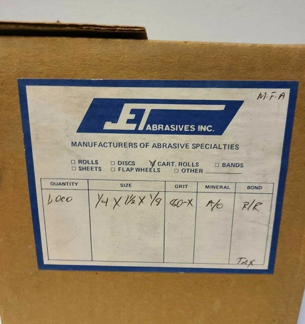 125 Pcs JET ABRASIVES 1/4 x 1-1/2 x 1/8 80-X GRIT Cartridge Rolls New