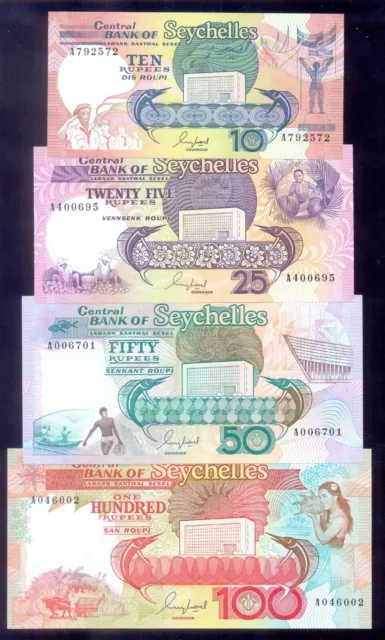 Seychelles  10, 25, 50, 100  Rupees ND (1989)  P32, 33, 34, 35  UNC