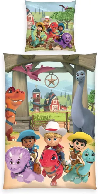 Dino Ranch Linge de Lit Réversible Set 2tlg 135 X 200 CM 80 X 80 CM