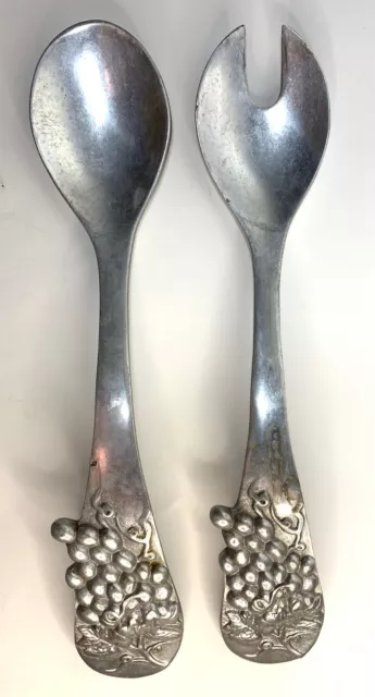 Juego de porciones de ensalada de aluminio Mariposa de más de 12"" 1995 tenedor cuchara vintage uvas tanga