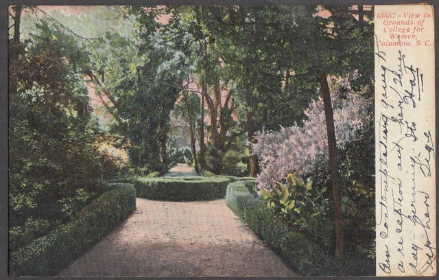 View of grounds at College for Women Columbia SC postcard 1910