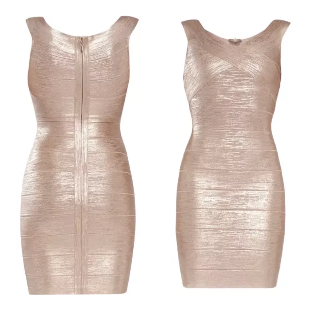 Herve Leger Gold/Champagne Foil Dress V neck Small