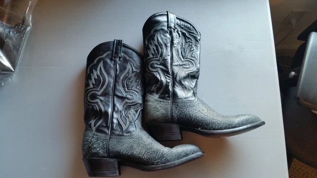 Vintage Tony Lama Western Boots Men 8.5 D Gray/Black Shrunken Bull Shoulder 6252 Vintage Tony Lama 6252 Black Gray Mens 8.5 D Shrunken Bull  main image 4