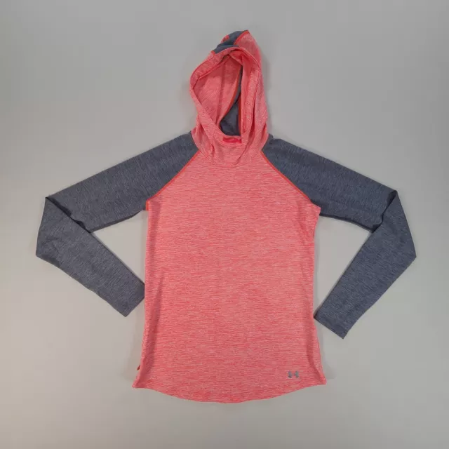 Under Armour Sweater Womens Extra Small Orange Gray Pullover Hoodie Sweat Shirt