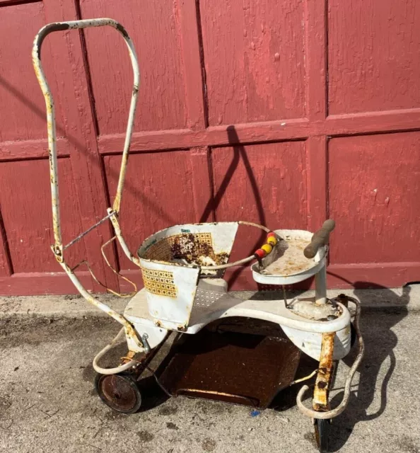Vintage 1950's Taylor Tot Metal Wood Baby Stroller/ Buggy Antique Fixer Upper