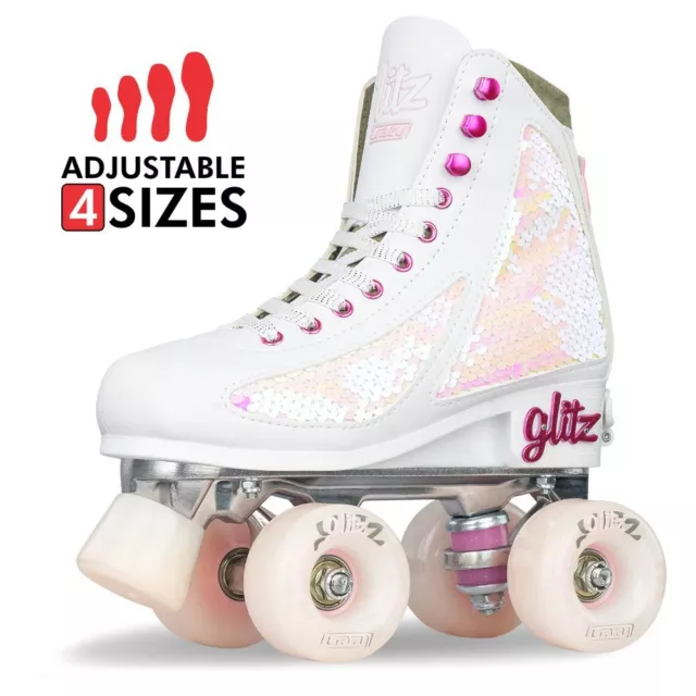 Crazy Skates GLITZ Size Adjustable PEARL Quad Rollerskates for Girls Kids Roller