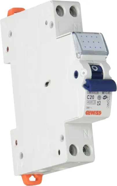 GW90028 Interruttore Magnetotermico 1P+N 20A 4,5KA, Automatico, Multicolore