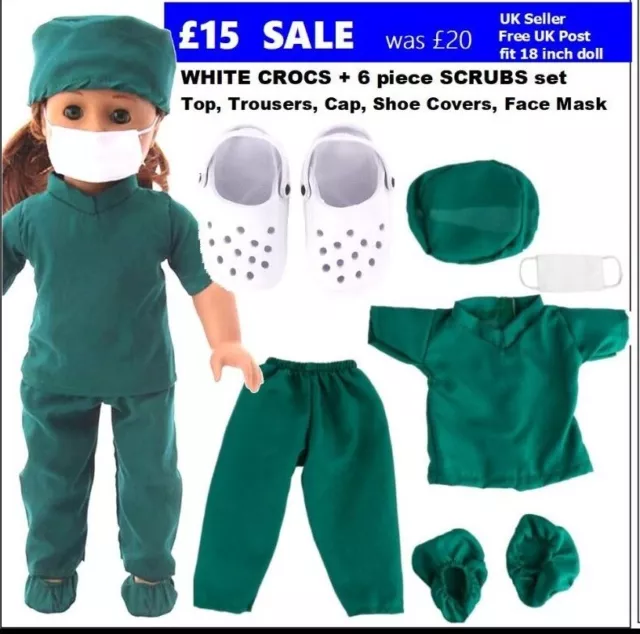 £15 SALE CROCS + SCRUBS or Nurse Doctor set. 18" Doll Our Generation boy girl AG