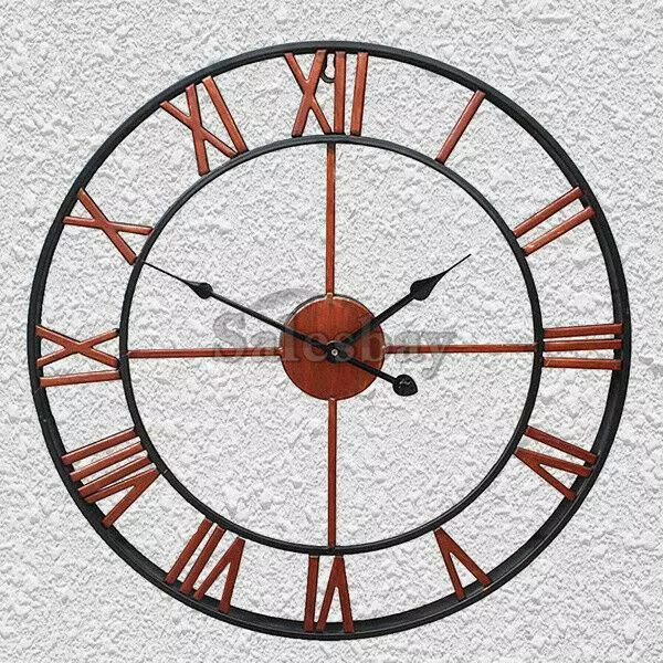 50cm Round Wall Clock Metal Industrial French Provincial Antique Iron Vintage