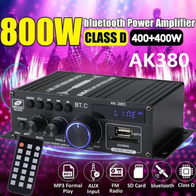 12V 800W Bluetooth Amplifier Digital Stereo FM Audio HiFi Power Amplifier Remote