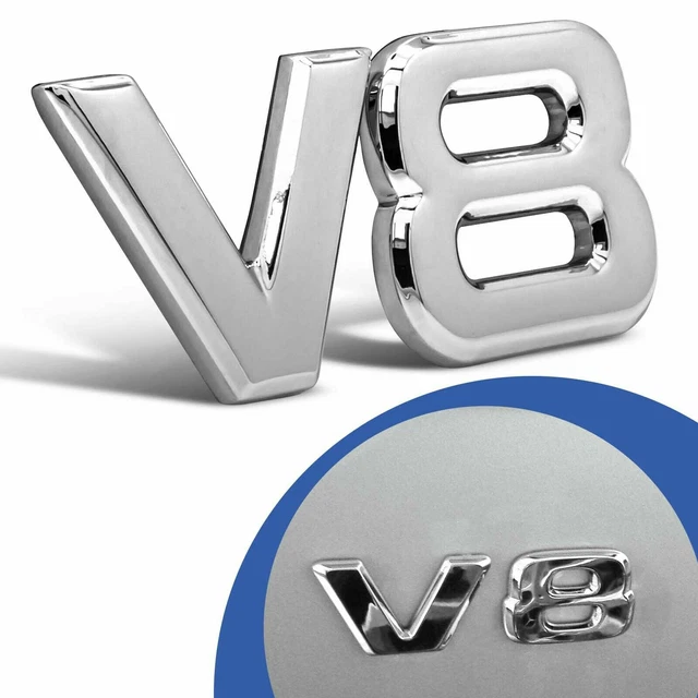 Autocollant 3D V8 En Alliage Métallique Pour Voiture – Logo Chromé Noir, Dimensions 7.5x3.1 Cm, Décoration Coffre Ou Aile