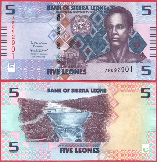 Sierra Leone 5 Leones 2022 P36 Banknote Unc