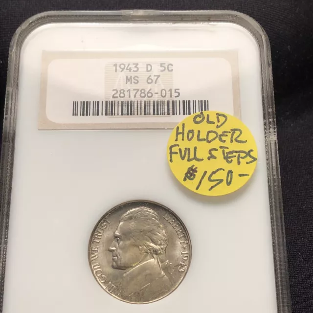 1943 D Silver Jefferson War Nickel - NGC MS 67 Older Holder Looks Full Steps