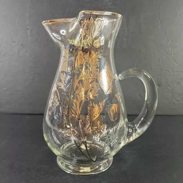 Silver City Glass Pitcher Flanders Poppy Sterling Overlay Pinched Spout 9” Rare!