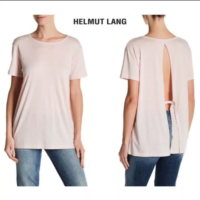 $160 NWT Helmut Lang XS Backless Top Tee Shirt Tunic Pink Mauve Open Back Soft