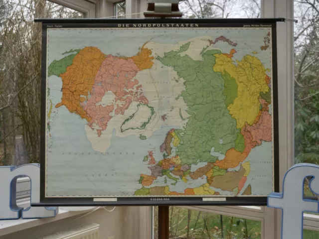 Vintage | Schulwandkarte Nordpolstaaten Map Wandkarte | School Wall Chart Earth