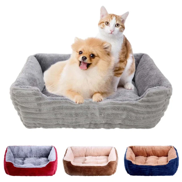 Pet Cat Dog Bed Cushion Square Soft Plush Kennel Dog Bed for Small Medium Dogs C