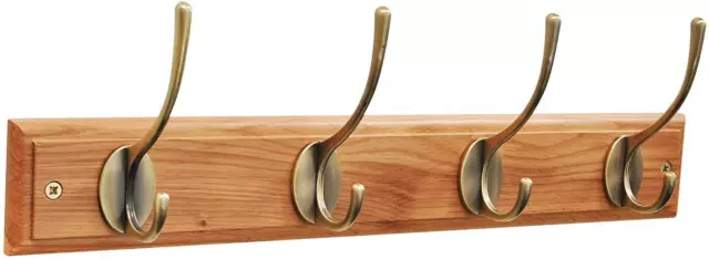 WALL MOUNTED COAT Rack, Victorian Antique Brass 4 Hook Wooden Board £14.99  - PicClick UK