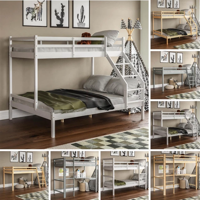 BUNK BED TRIPLE Sleeper Cabin Loft Bed Solid Pine Wood Kids Frame ...