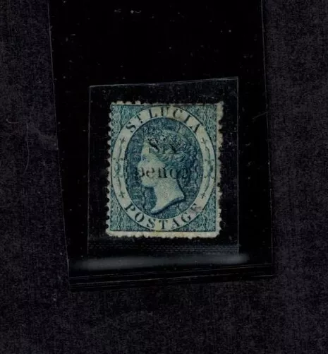 St. Lucia SG 10 "Six Pence" on 4d Indigo MHR F/VF