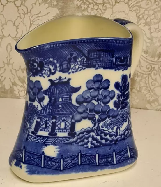 Vintage Royal Doulton Willow Pattern Blue White Rare Triangular Milk Jug Pourer