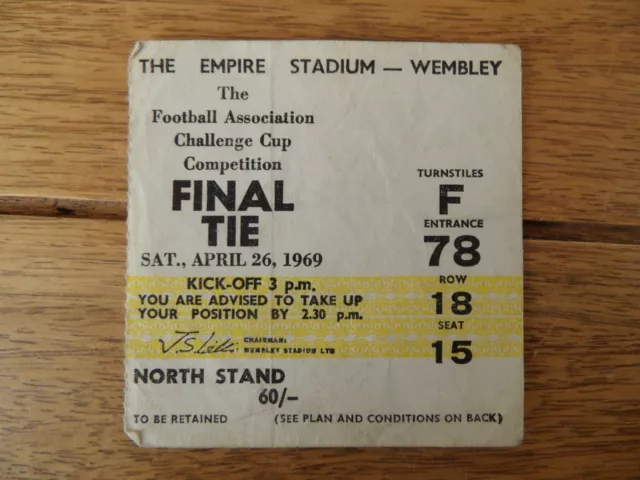 Ticket: 1969 Manchester City V Leicester City Fa Cup Final - Excellent
