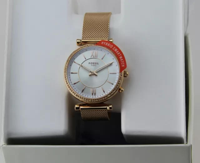 New Authentic Fossil Carlie Rose Gold Hybrid Smartwatch Mesh Women Ftw5060 Watch