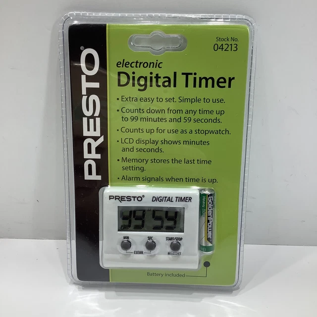 Temporizador digital electrónico, de National Presto, pantalla LCD, #04213, nuevo sellado