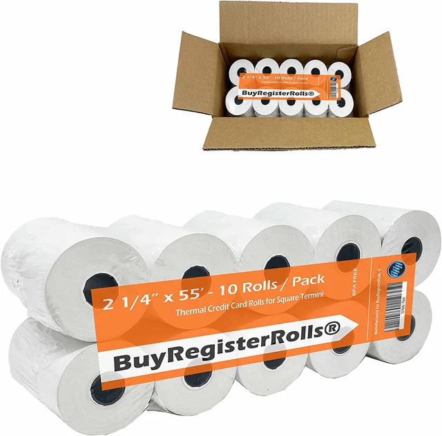 Receipt Paper Rolls for Square Terminal - 2 1/4 X 55 10-Pack"