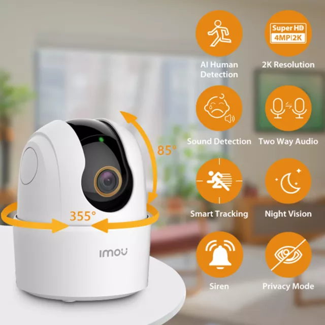 Imou 4MP 360° Cámara de Vigilancia WiFi Visión Nocturna Cámara de Mascota PTZ