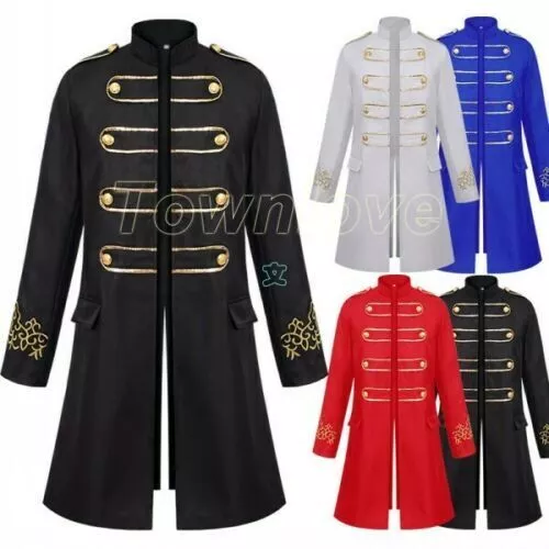 Royal Mens Military Formal Prince Coats Blazer Jacket Gold Buttons Dress Long Sz