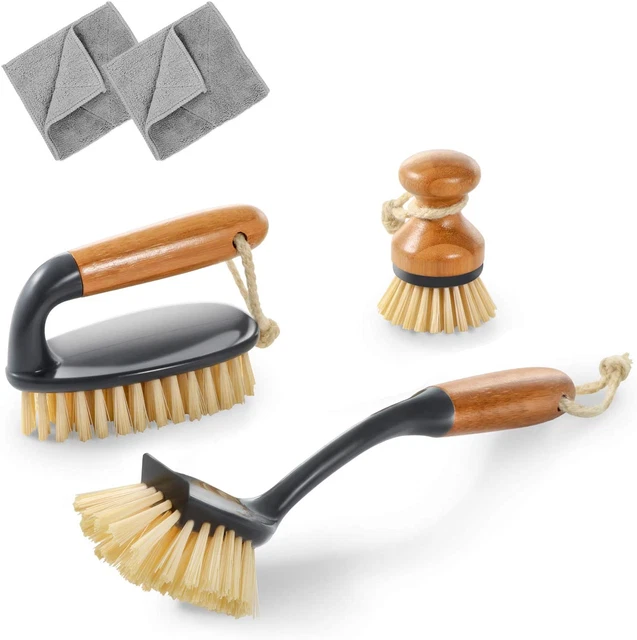 3PCS Natural Bamboo Brush Set, Household Kitchen Bathroom Cleaning, Dish Brush P