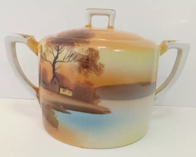 VTG NORITAKE Tree in Meadow Pattern 2 Handled Covered Sugar Bowl Jam EXCELLENT