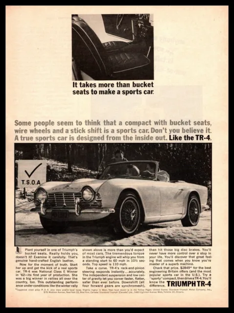 1963 Triumph TR-4 Convertible Roadster Bucket Seats $2849 Vintage Print Ad