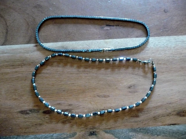 Lot De 2 Colliers En Hématites Perles Noires - Vintage, Parfait Pour Un Style Naturel Ou Bohème