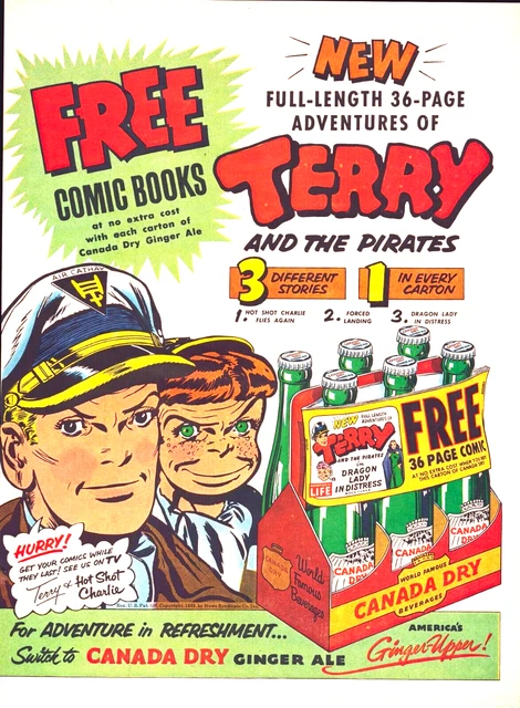 1953 Canada Dry Ginger Ale Vintage Print Ad Terry Pirates Free Comic Books 6 Pac