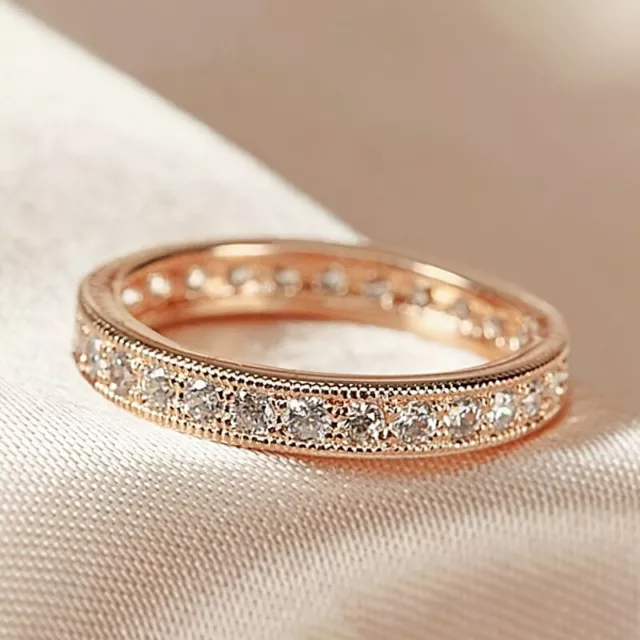 18K Rose Gold Filled Made With SWAROVSKI Crystal Pave Set Eternity Band Ring