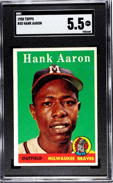 1958 Topps #30 Hank Aaron SGC 5.5 Graded Braves Vintage Baseball Card *CgC605*