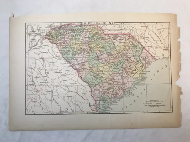 Vintage Colored Map Of South Carolina 575x9in 1216 Picclick